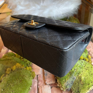 CHANEL Double Flap Jumbo Black Caviar Leather Shoulder Bag