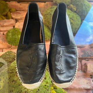 Saint Laurent YSL Black Lambskin Leather Espadrilles SZ 40 (US 10)
