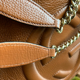 GUCCI Soho Chain Chestnut Brown Pebbled Calfskin Leather Shoulder Bag