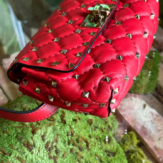 VALENTINO GARAVANI Spike Rockstud Red Quilted Nappa Leather Belt Bag SZ85(S4/6)