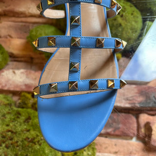 VALENTINO Blue Leather Rockstud Sandals SZ 38.5 (US 8.5)