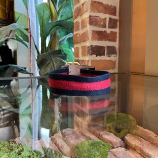GUCCI Interlocking G Navy Blue & Red Web Stripe Canvas Belt SZ80/32(4US)