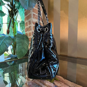 CHANEL Black Quilted Patent Leather Timeless Shopping Tote Bag