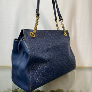 GUCCI Guccissima Large Chain Blue Shoulder Bag