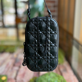 DIOR Lady Dior Call in Black Calfskin Cannage Diamond Phone Crossbody