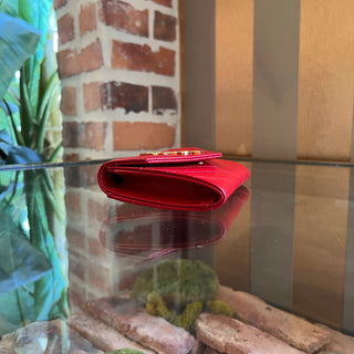 SAINT LAURENT Red Leather Chevron Compact Wallet