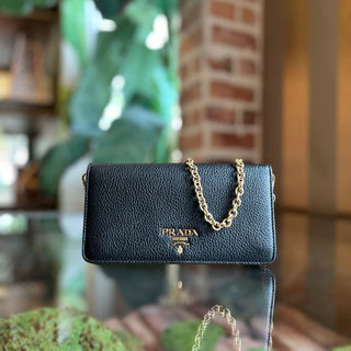 PRADA Small Vitello Daino Black Wallet On Chain Crossbody Bag