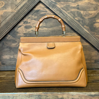 GUCCI Bold Bamboo Medium Camel Leather Top Handle Bag