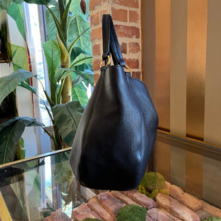 GUCCI Twill Black Grained Leather Hobo Bag