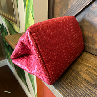 BOTTEGA VENETA Milano Red Intrecciato Lambskin Leather Tote