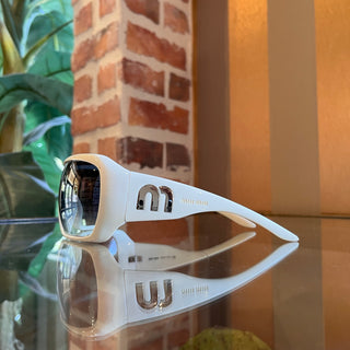 MIU MIU SMU03F White Oversized Shield Acetate Sunglasses