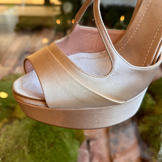 DIOR Cannage Champagne Satin Crystal Platforms SZ38(8US)