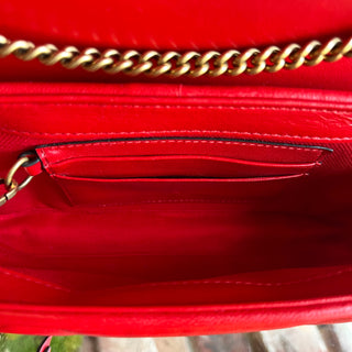 GUCCI GG Marmont Mini Red Matelassé Double G Studs Torchon Shoulder Bag