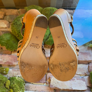 CHLOE Beige Leather Strappy Wedges SZ 38 (US 8)