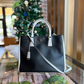 PRADA Convertible Bicolor Saffiano Leather Open Tote
