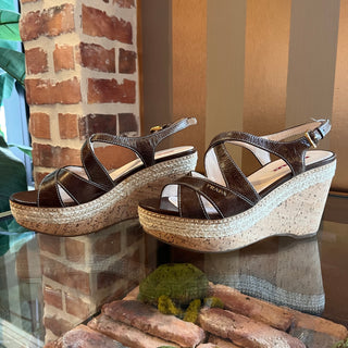 PRADA Strappy Brown Leather Cork Espadrilles SZ 38 (US 8)
