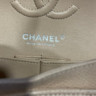 CHANEL Double Flap Small Beige Caviar Quilted Leather Shoulder Bag