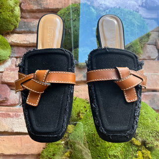 LOEWE Black Denim Grate Slip On Mules SZ 40 (US 10)