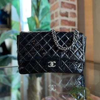CHANEL Black Patent Leather Single Flap Shoulder Bag DIA311