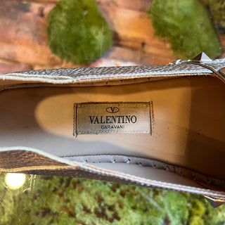 VALENTINO Metallic Gold Leather Rockstud Espadrilles Flats SZ 38 (US 8)