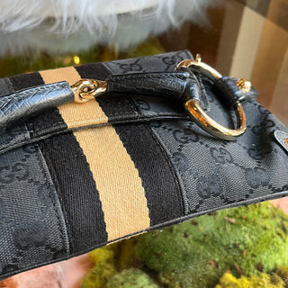GUCCI Horsebit Pochette Black GG Canvas Shoulder Bag