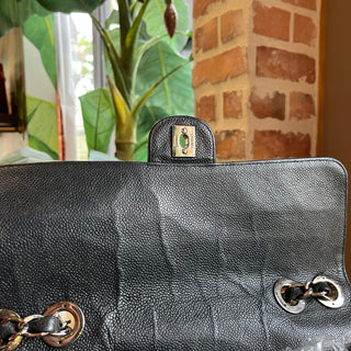 CHANEL Jumbo Single Flap Black Caviar Quilted Leather Vintage Shoulder Bag
