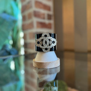 CHANEL CC Black Resin Faux Pearl Embellished Cuff