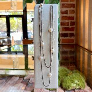 DAVID YURMAN Pearl Station 925 Sterling Silver Long Necklace DIA302