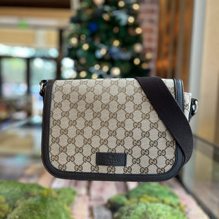 GUCCI Messenger Beige GG Canvas Flap Crossbody Bag