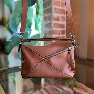 LOEWE Medium Puzzle Brown Classic Calfskin Leather Shoulder Bag