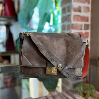 FENDI Kanu Large Brown Chamois Suede Shoulder Bag