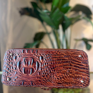 BRAHMIN Duxbury Brown Melbourne Croc Embossed Leather Satchel Bag