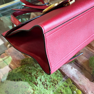 GUCCI GG Marmont Red Pebbled Leather Top Handle Bag