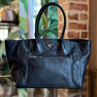 PRADA Black Vitello Phenix Leather Tote