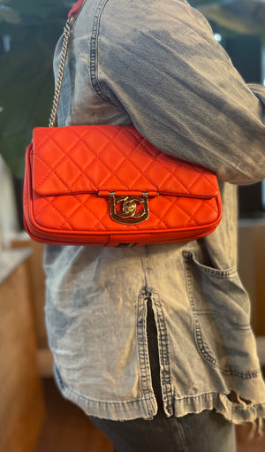 Chanel Coral Quilted Lambskin Mini Rectangular Classic Single Flap Bag Gold Hardware, 2019 (Like New)