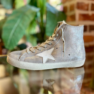 GOLDEN GOOSE Francy Classic Silver Shearling High Tops SZ 38