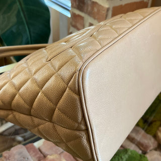 CHANEL Medallion Beige Quilted Caviar Leather Tote Bag