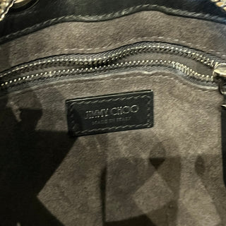 JIMMY CHOO Bon Bon Black Striped Leather Bucket Bag