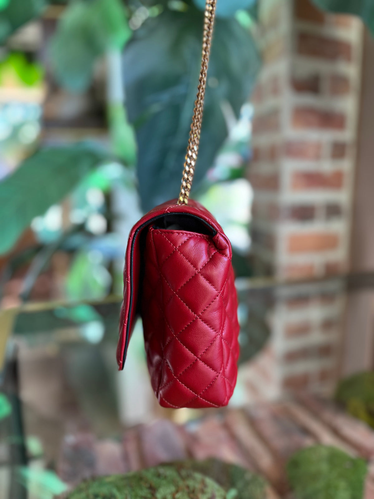VERSACE Red Quilted Leather Gold Medusa Head Flap crossbody Bag
