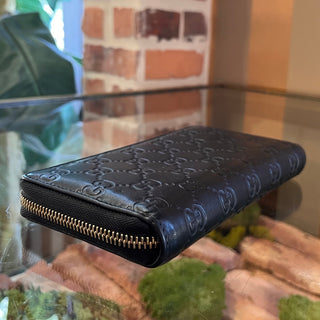 GUCCI Black Gucissima Leather Zip Around Wallet