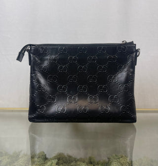 GUCCI Black Perforated Embossed Leather Messenger Bag