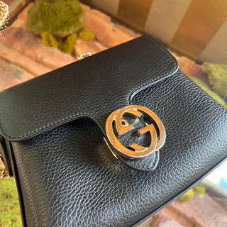 GUCCI Dollar Black Calfskin Interlocking G Crossbody Bag