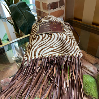 PRADA Zebra Brown Pony Hair Fringe Crossbody