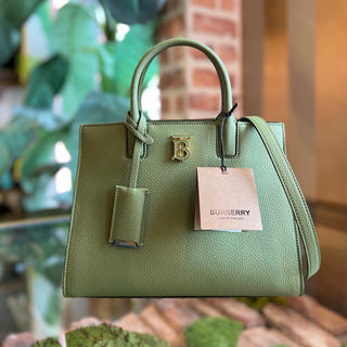 BURBERRY Frances Mini Spruce Green Grainy Calfskin Tote Bag