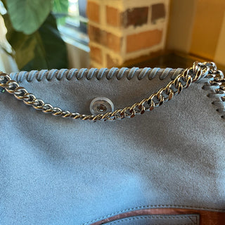 STELLA MCCARTNEY Falabella Mini Blue Woven Vegan Suede Crossbody