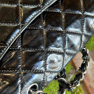 CHANEL Black Patent Leather Single Flap Shoulder Bag DIA316
