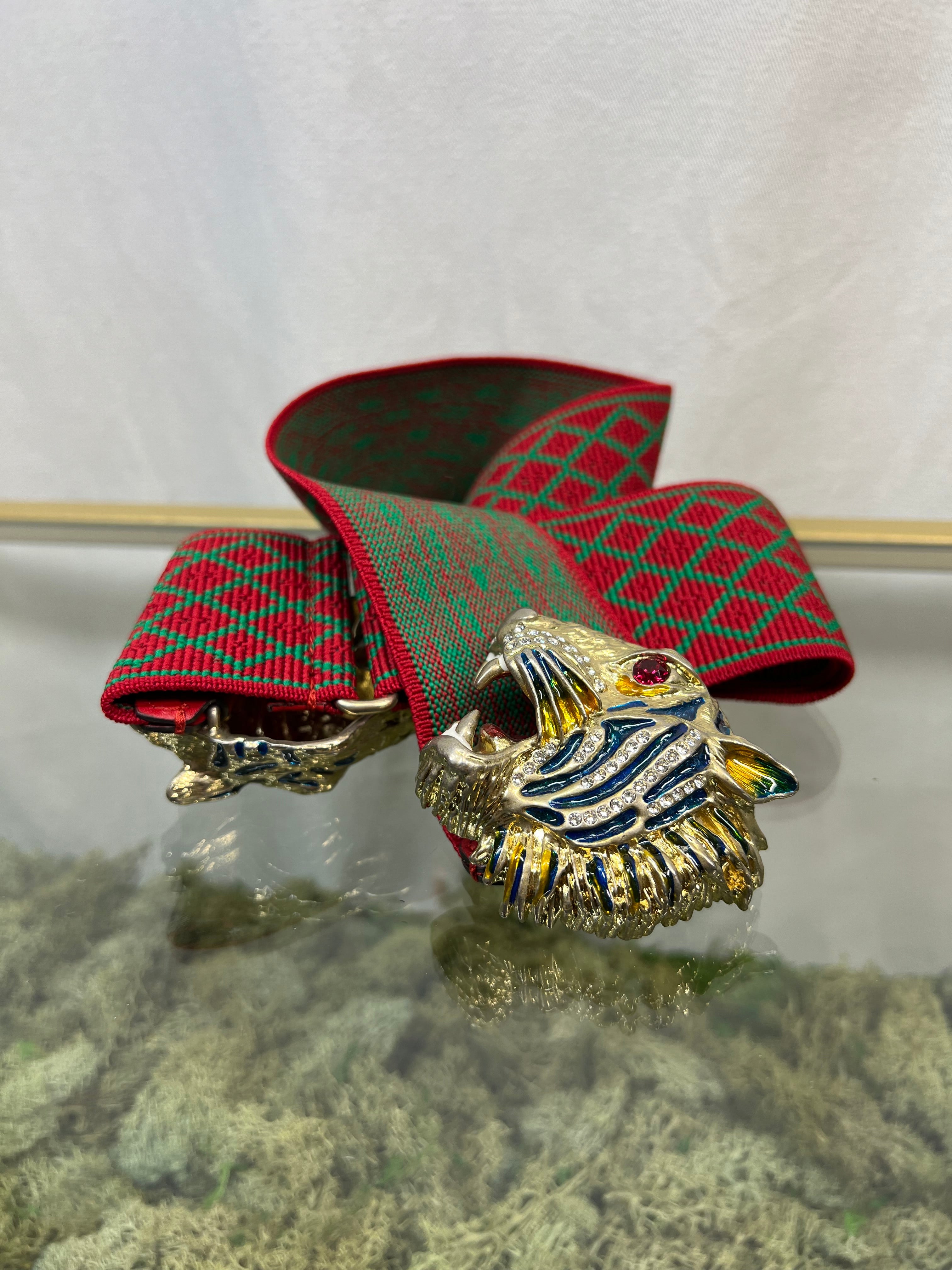 GUCCI Feline Diamond Tiger MultiColor Elastic Belt 85/34