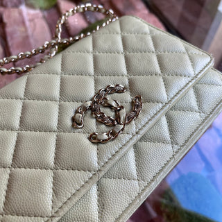 CHANEL Mint Green Quilted CC Wallet On Chain