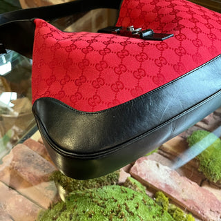 GUCCI Jackie Red GG Monogram Canvas Hobo Bag