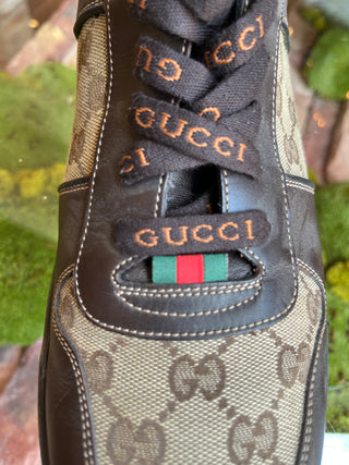 gucci Mens 10.5 Sneakers GG Web Leather w/ Logo Laces